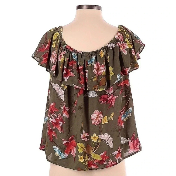 Anthropologie | Maeve | Green Floral Valitta Off Shoulder Blouse Size Small S - Picture 4 of 5